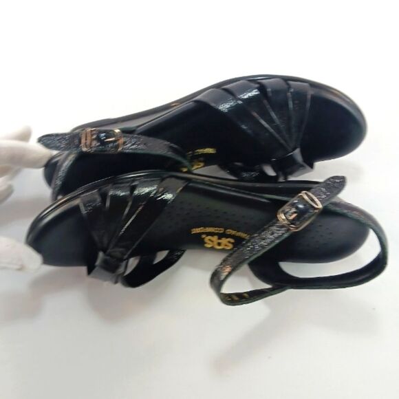 NWOT SAS Strippy Quarter Strap Wedge Black Sandals Womans 6 - Picture 10 of 13